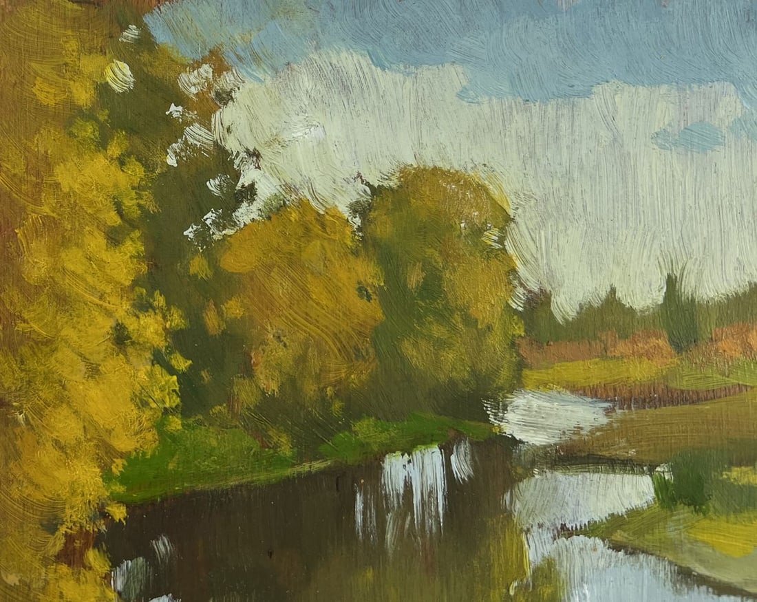 Oil painting Autumn landscape with a river view Mykhailo Burdylo - 7
