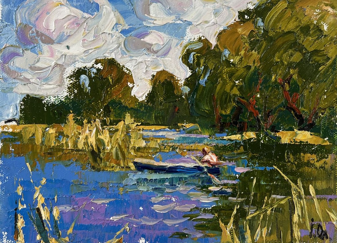 Oil painting A boat ride along the river Alex Kalenyuk - 3