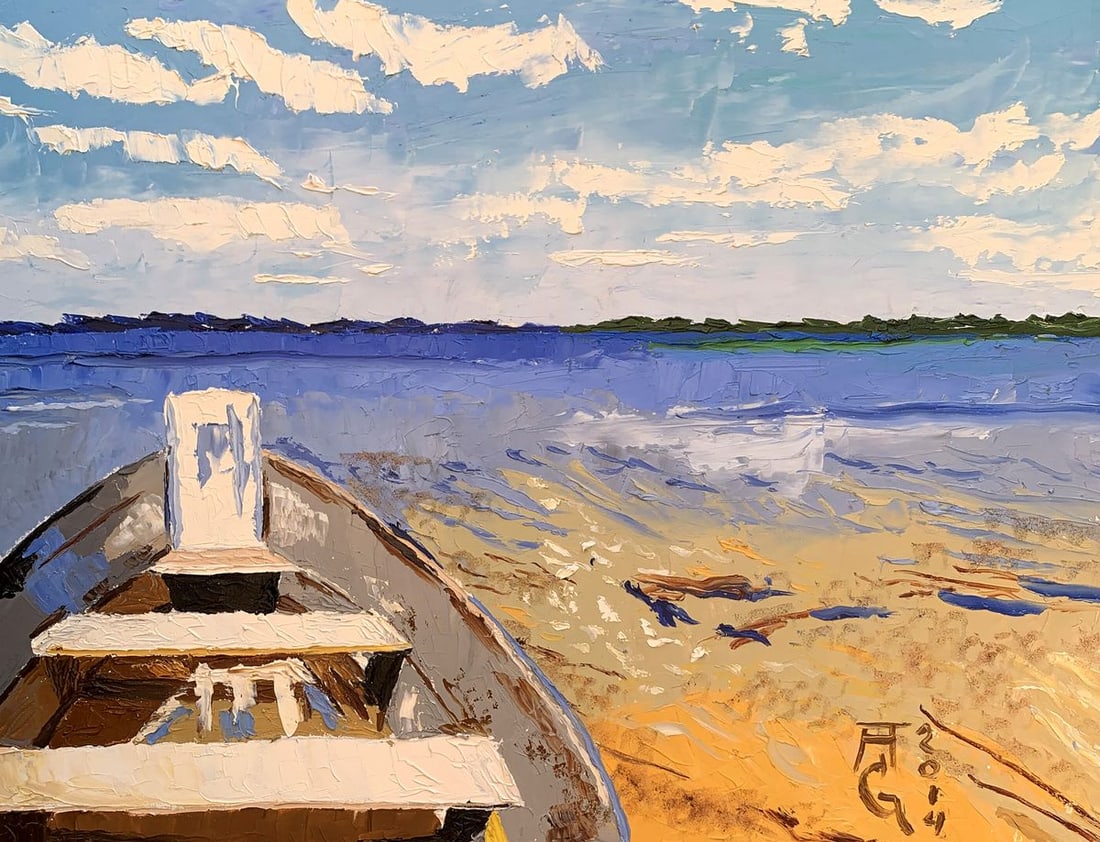 Oil painting Boat on the river Oleksandr Gukalov (1 of 8)