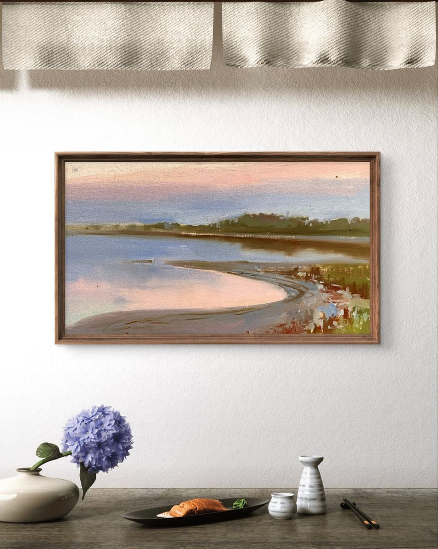 Oil painting Flooded river bank Tatyana Derdey - 2