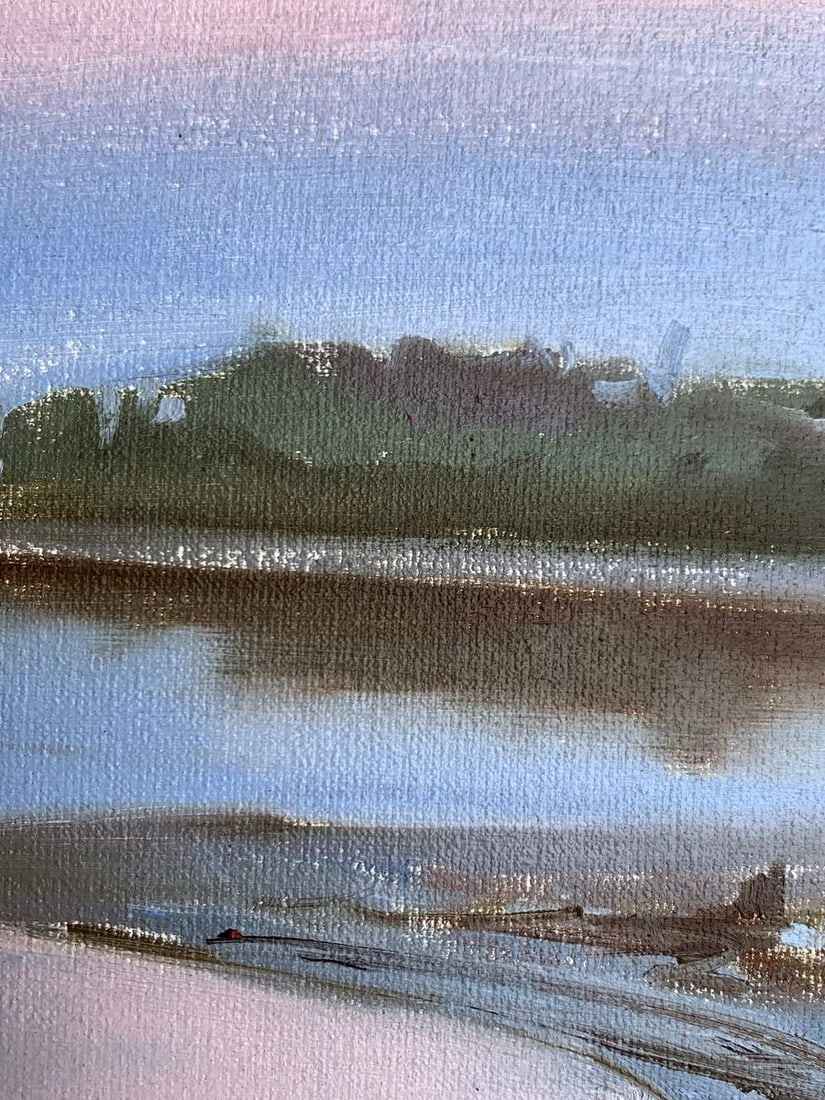 Oil painting Flooded river bank Tatyana Derdey - 8