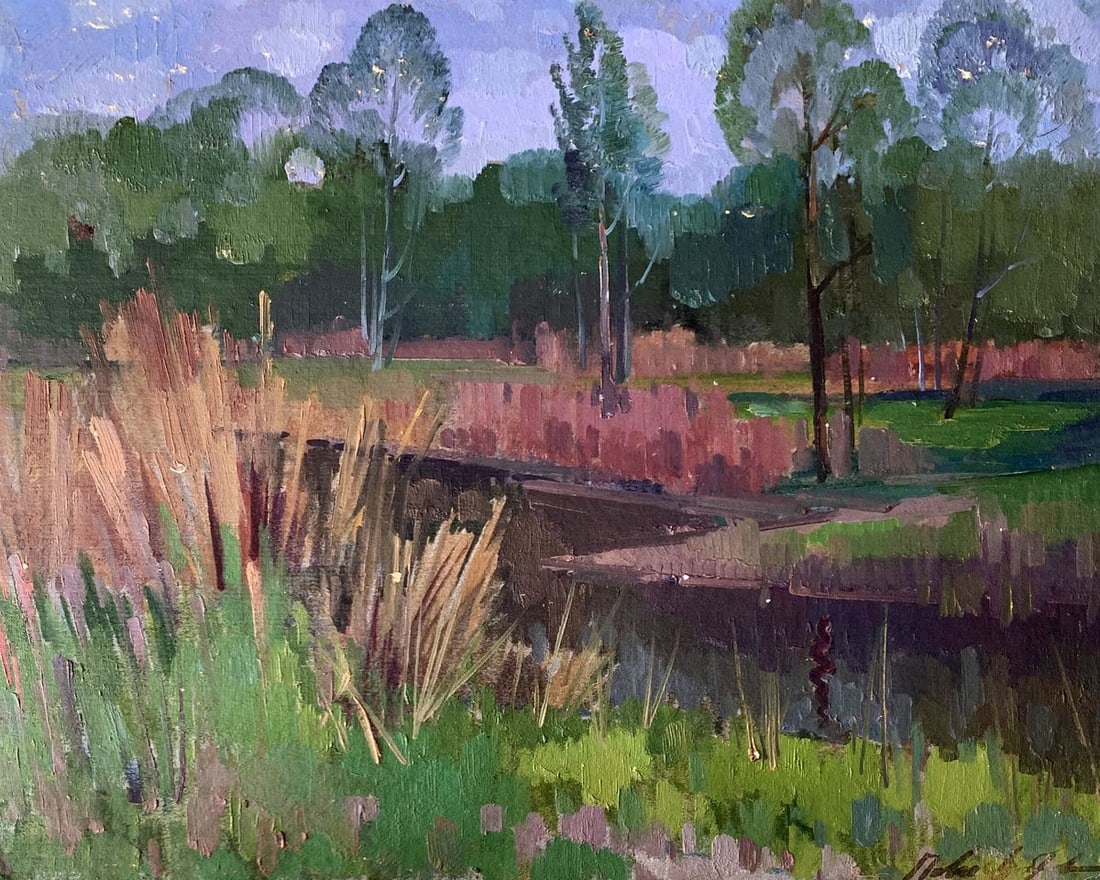 Oil painting There is a river in the forest Peter Tovpev (1 of 12)