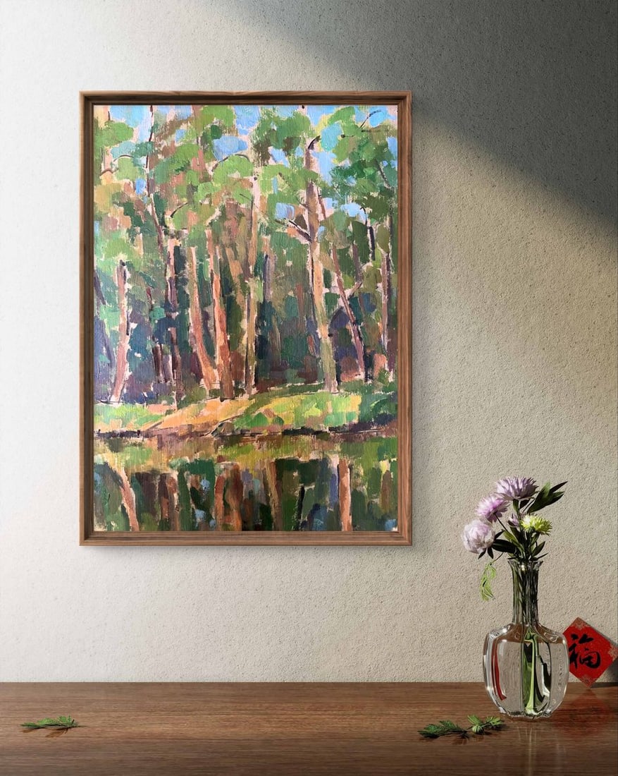 Oil painting Shore in the forest Peter Tovpev - 3