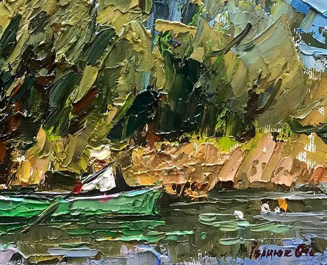 Oil painting The boatman floats on the river Kalenyuk Alex - 5
