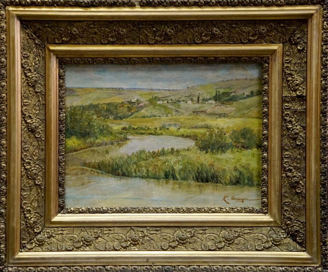 Oil painting Summer landscape: Title: Oil painting Summer landscape Description: NoVerns 102 *** ABOUT THIS PAINTING *** * TITLE: "Summer landscape" * ARTISTS: Unknown artist * SIZE: 22x29 cm/'8.66x11.41 inches', frame size: 37x44
