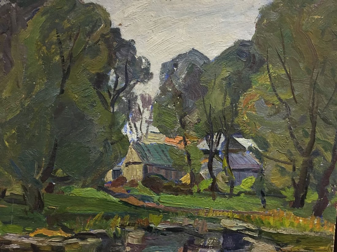 Oil painting River by the village Gantman Moses Faybovich - 2