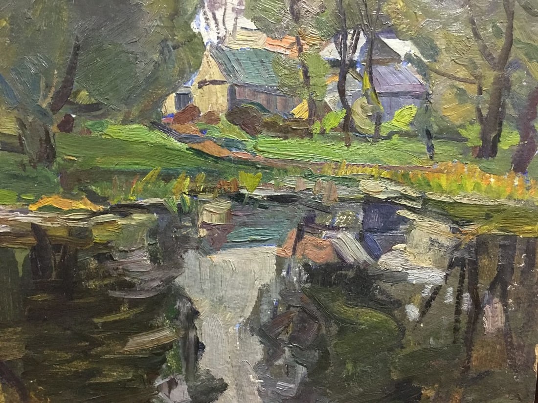 Oil painting River by the village Gantman Moses Faybovich - 3