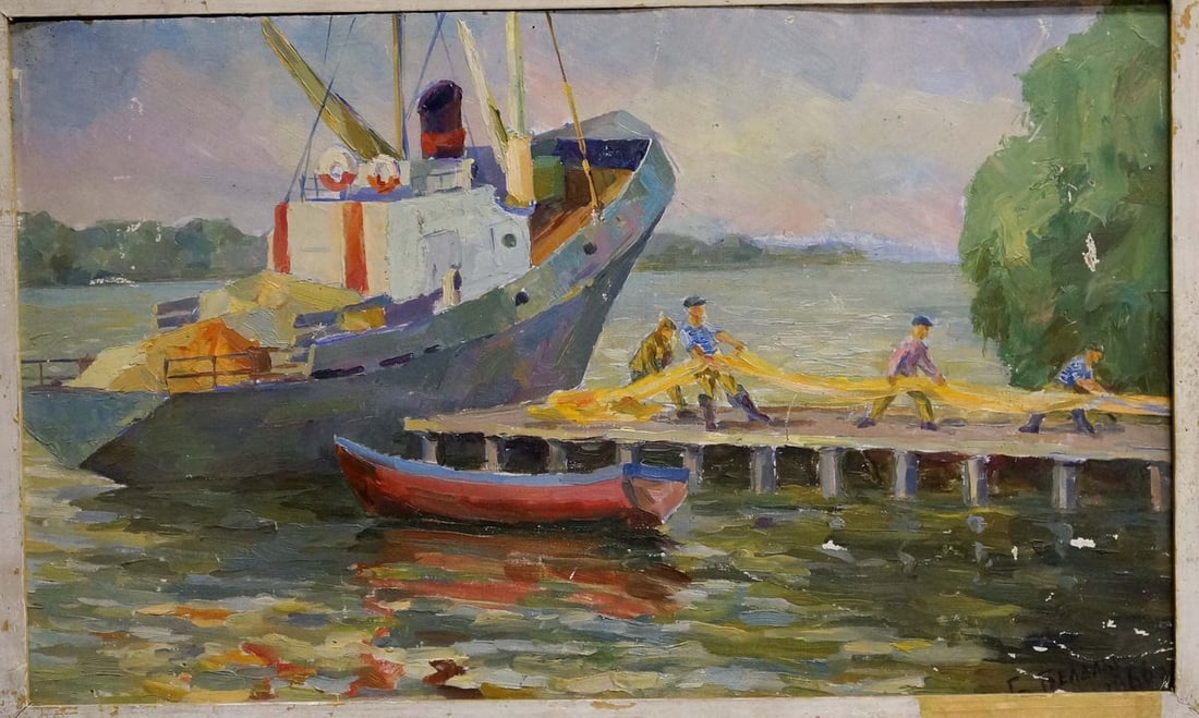 Oil painting Ship arrived Unknown artist - 2