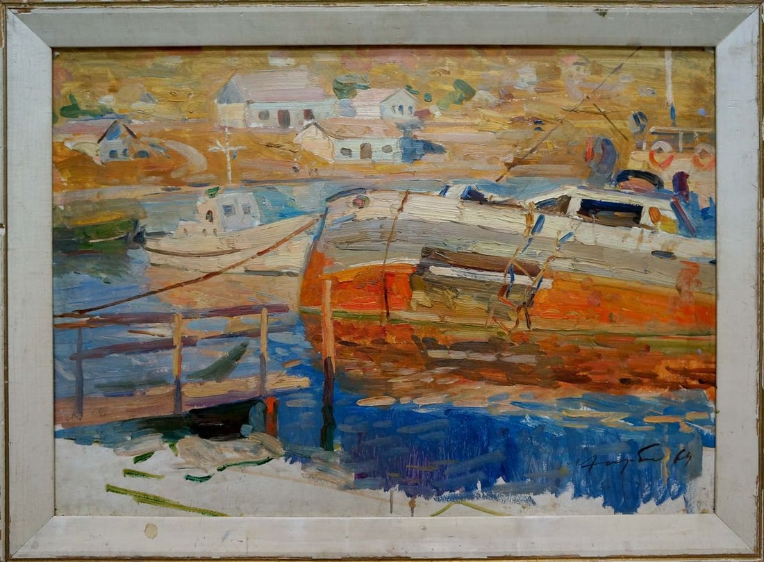Oil painting In Port Khodchenko Lev Pavlovich: Title: Oil painting In Port Khodchenko Lev Pavlovich Description: NoVern 1580 *** ABOUT THIS PAINTING *** * TITLE: "In Port" * ARTISTS: Khodchenko Lev Pavlovich * SIZE: 50x70 cm/'19.68x27.55 inches',