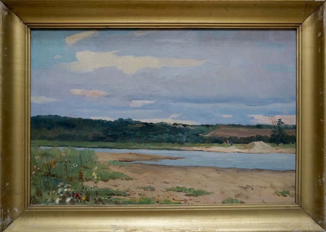 Oil painting River landscape: Title: Oil painting River landscape Description: NoVern 1587 *** ABOUT THIS PAINTING *** * TITLE: "River landscape" * ARTISTS: An artist from Stavropol, but it is not known which one. * SIZE: 46x70