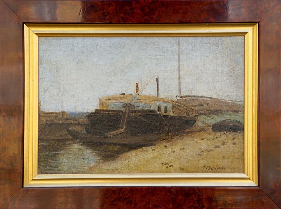 Oil painting Ship docked: Title: Oil painting Ship docked Description: NoVern 1621 *** ABOUT THIS PAINTING *** * TITLE: "Ship docked" * ARTISTS: Unknown artist * SIZE: 18x27 cm/'7.08x10.62 inches', frame size: 26x35