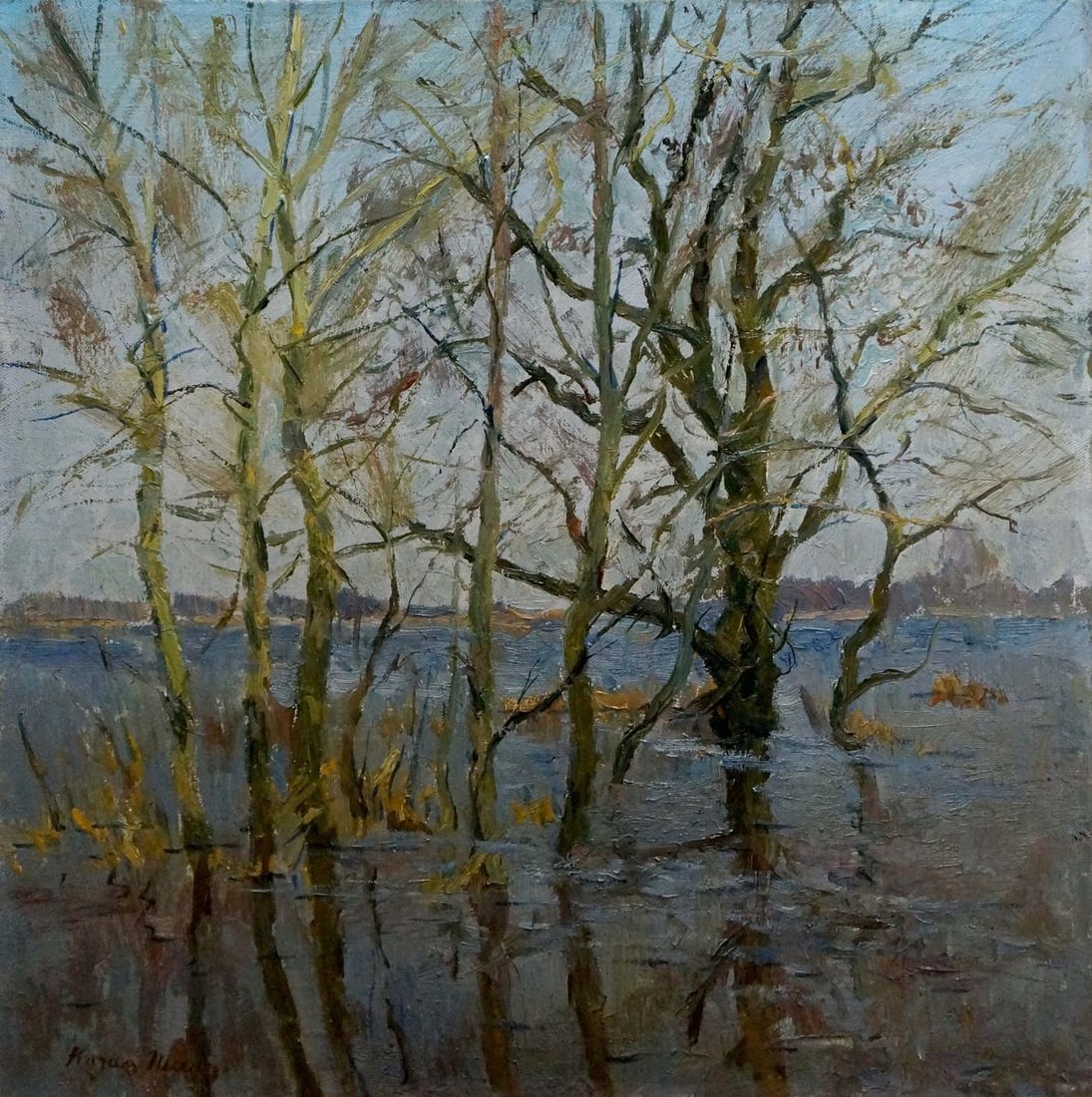 Oil painting Spring flood Kogan-Shats Matvey Borisovich: Title: Oil painting Spring flood Kogan-Shats Matvey Borisovich Description: NoVern 1635 *** ABOUT THIS PAINTING *** * TITLE: "Spring flood" * ARTISTS: Kogan-Shats Matvey Borisovich * SIZE: 60x60