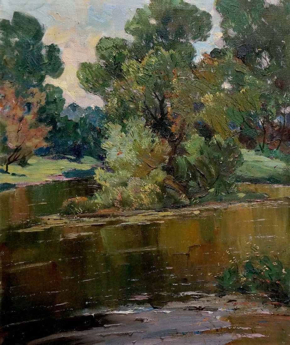 Oil painting Down the river: Title: Oil painting Down the river Description: NoVern 1639 *** ABOUT THIS PAINTING *** * TITLE: "Down the river" * ARTISTS: Maltsev Nikolay Alexandrovich * SIZE: 70x59 cm/'27.55x23.22 inches' *