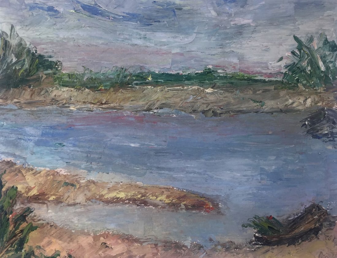 Oil painting River original picture painter: Title: Oil painting River original picture painter Description: NoGS 176 *** ABOUT THIS PAINTING *** * TITLE: "River" * SIZE: 46x35 cm/'18.11x13.77 inches' * MEDIUM: oil, cardboard * HAND PAINTED: Ori