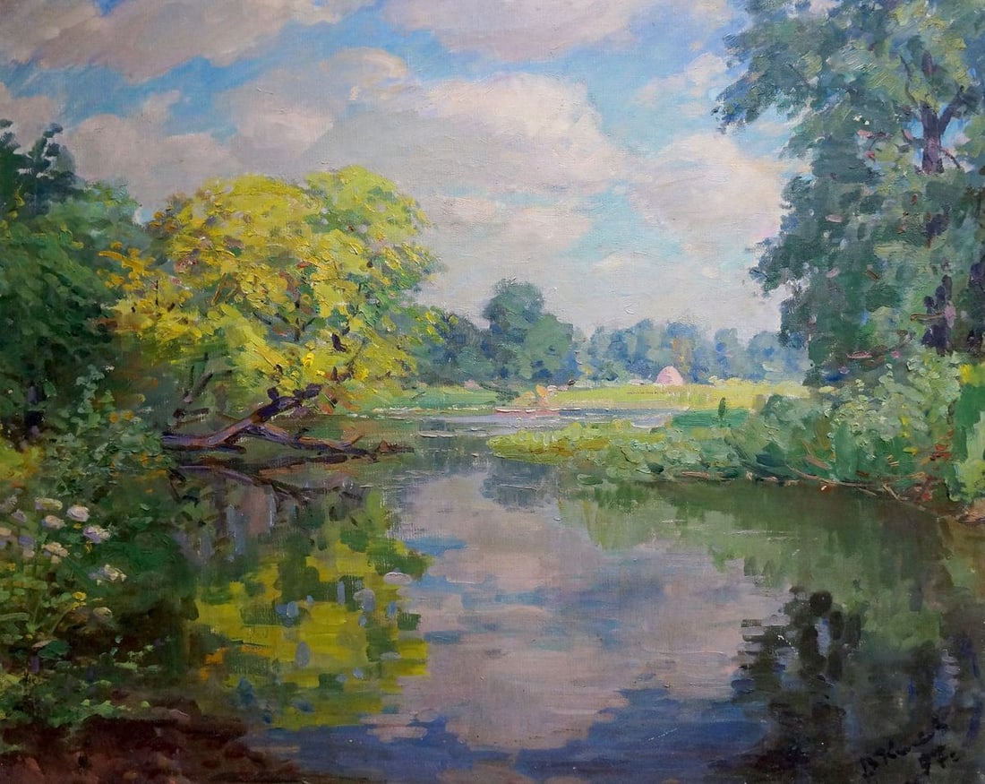 Oil painting River landscape Kisil Grigory Alekseevich: Title: Oil painting River landscape Kisil Grigory Alekseevich Description: NoVern 1058 *** ABOUT THIS PAINTING *** * TITLE: "River landscape" * ARTISTS: Kisil Grigory Alekseevich * SIZE: 80x100 cm/'31