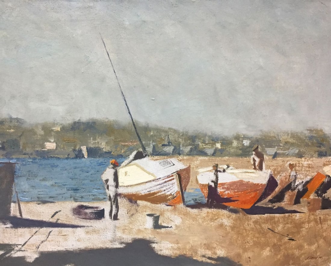 Oil painting Boats Alexey Fedorovich Vlasov: Title: Oil painting Boats Alexey Fedorovich Vlasov Description: NoBag 16 *** ABOUT THIS PAINTING *** * TITLE: "Boats" * ARTISTS: Alexey Fedorovich Vlasov * SIZE: 55x70 cm/'21.65x27.55 inches' *