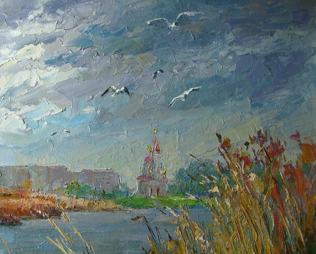 Oil painting Gulls over the river. Dry Kagamlyk / Serdyuk Boris Petrovich - 4