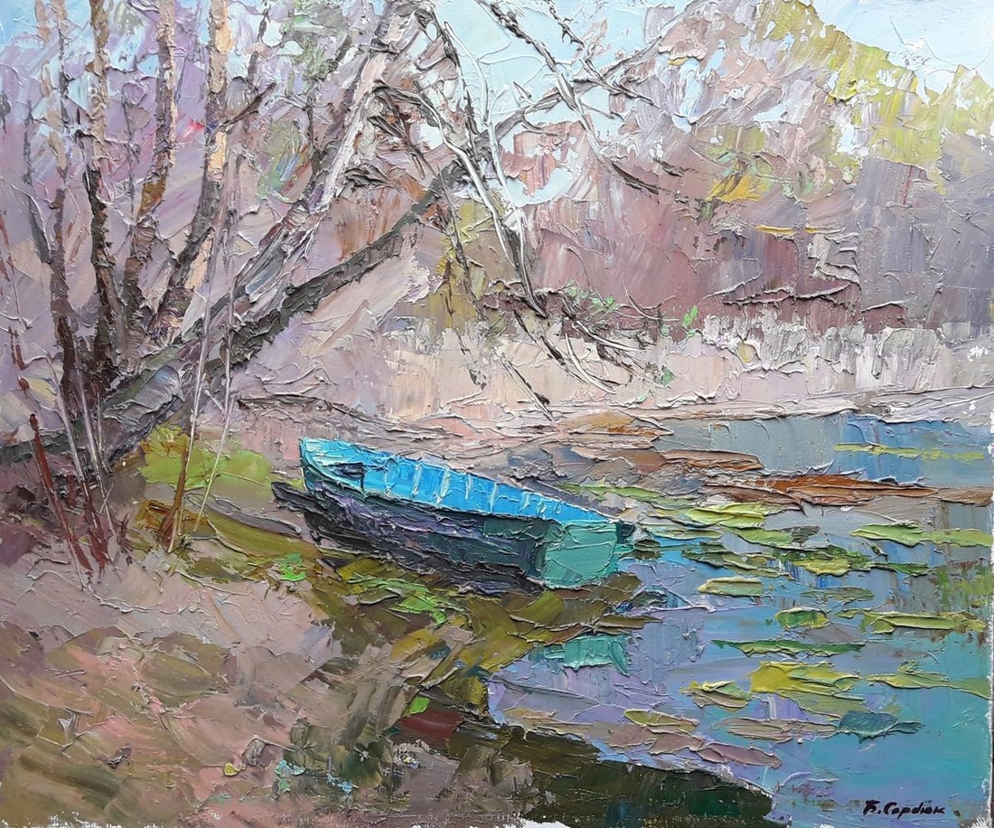 Oil painting Blue boat Serdyuk Boris Petrovich: Title: Oil painting Blue boat Serdyuk Boris Petrovich Description: NoSERB 43 * TITLE: "Blue boat" * ARTISTS: Serdyuk Boris Petrovich * SIZE: 60 x 50cm/23,62'x 19,68 inches' * MEDIUM: oil, canvas *