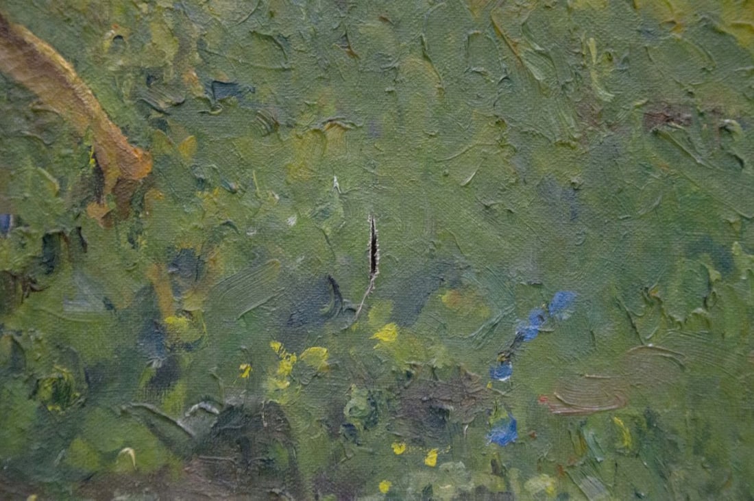 Oil painting Children walk by the pond - 4