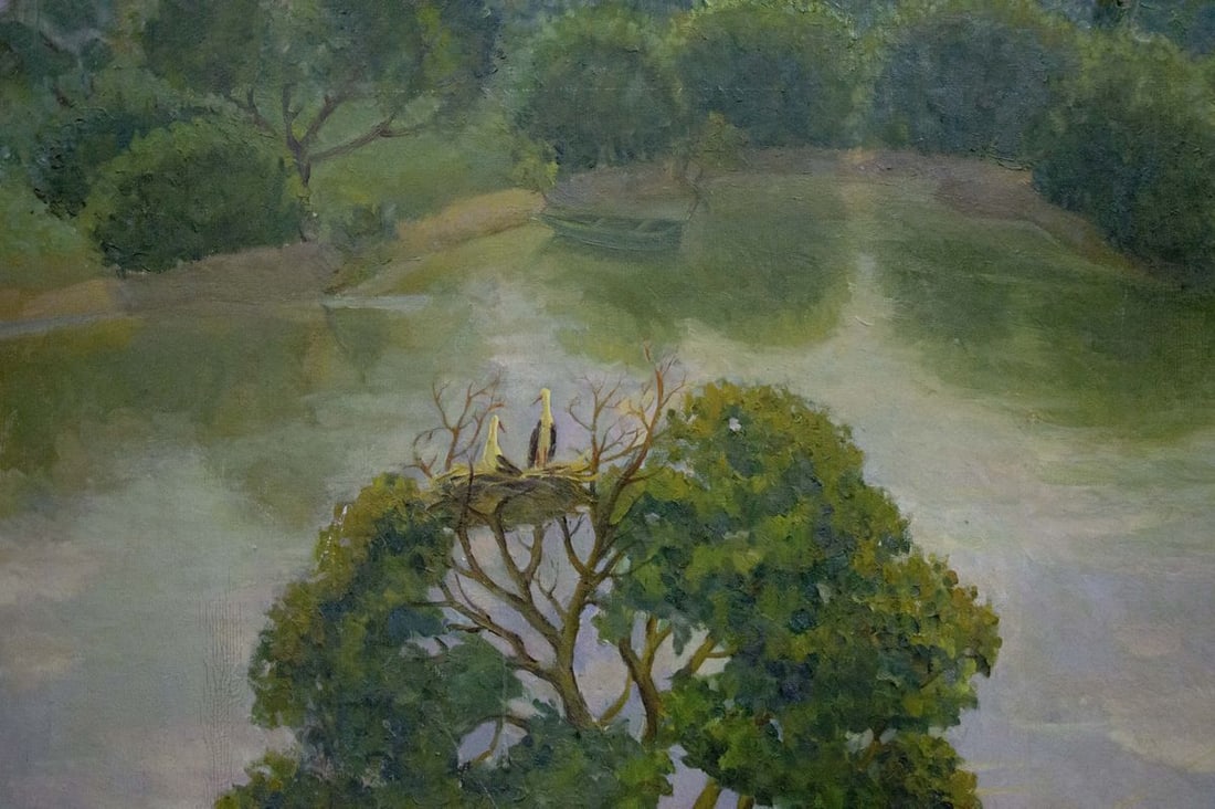 Oil painting Children walk by the pond - 7