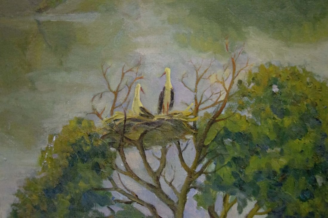 Oil painting Children walk by the pond - 8