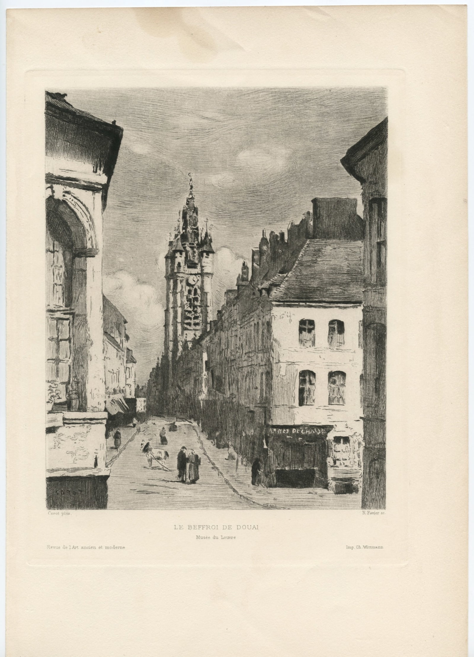 Jean-Baptiste Corot etching "Le Beffroi de Douai" - 2
