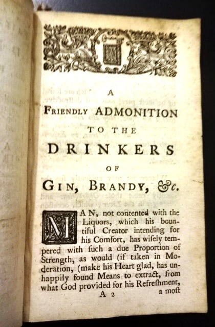 1754 Friendly Admonition Drinkers Gin Brandy Colonial Content - 2