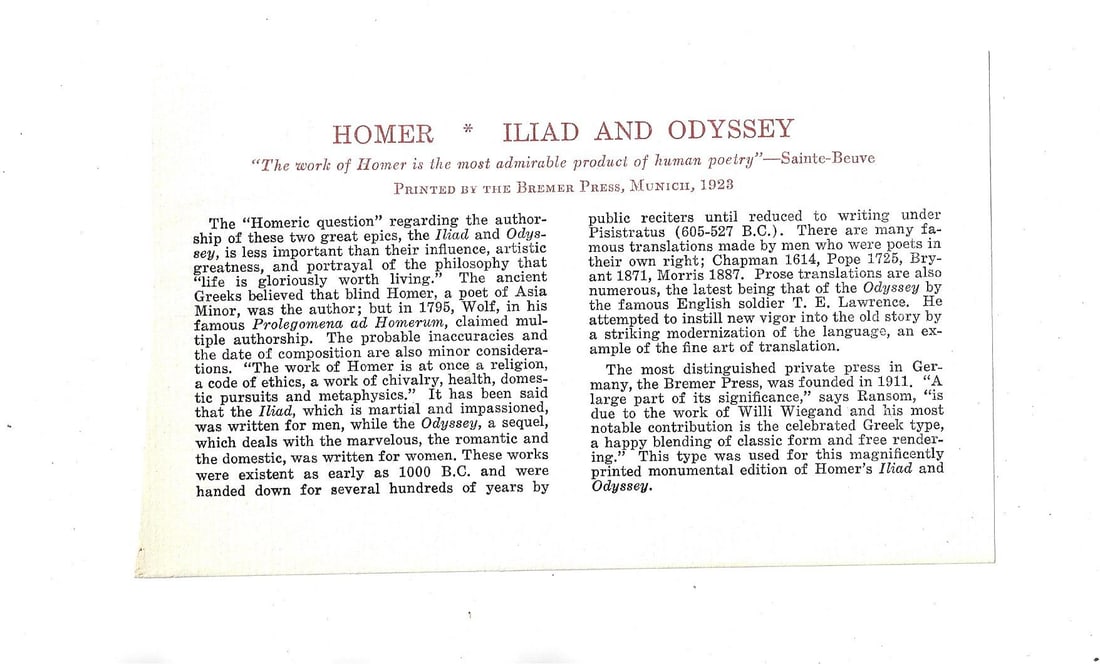 1923 Bremer Press Leaf Iliad in Greek - 3