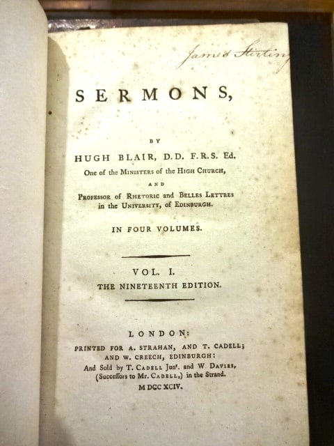 1794 Leather Sermons of Hugh Blair: Title: 1794 Leather Sermons of Hugh Blair Additional Information: A mixed set of the Sermons of Hugh Blair two printed for Strahan and Cadell 1794 (volumes I and II) and volume III printed for Cadell
