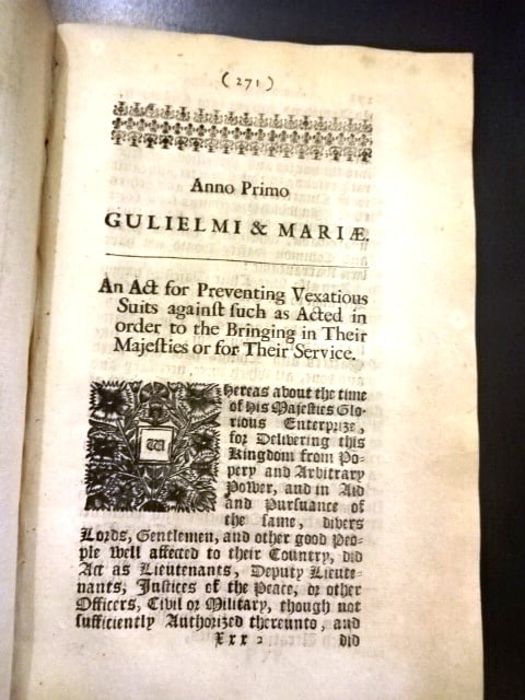 1689 English Act Reign of William and Mary - 2