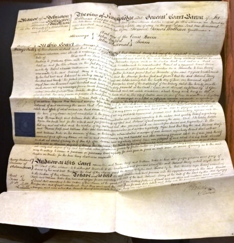 1822 Beautifully Penned Vellum London Manor: Title: 1822 Beautifully Penned Vellum London Manor Additional Information: A beautifully penned English manor document on vellum with blue revenue stamp and tax stamp for the manor of Edmonton in the 