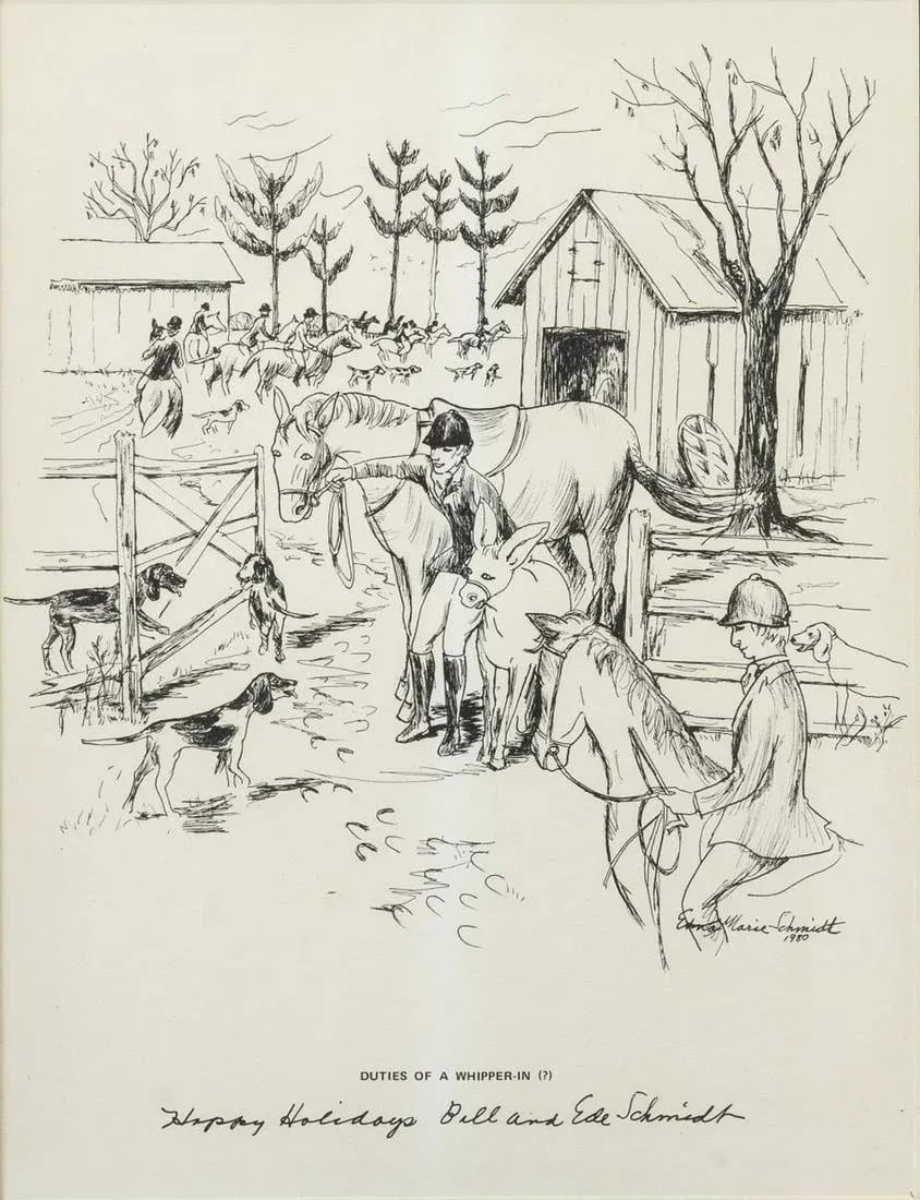1970s Original Edna Marie Schmidt Equestrian Signed and Framed Prints, Set of Eight - 4