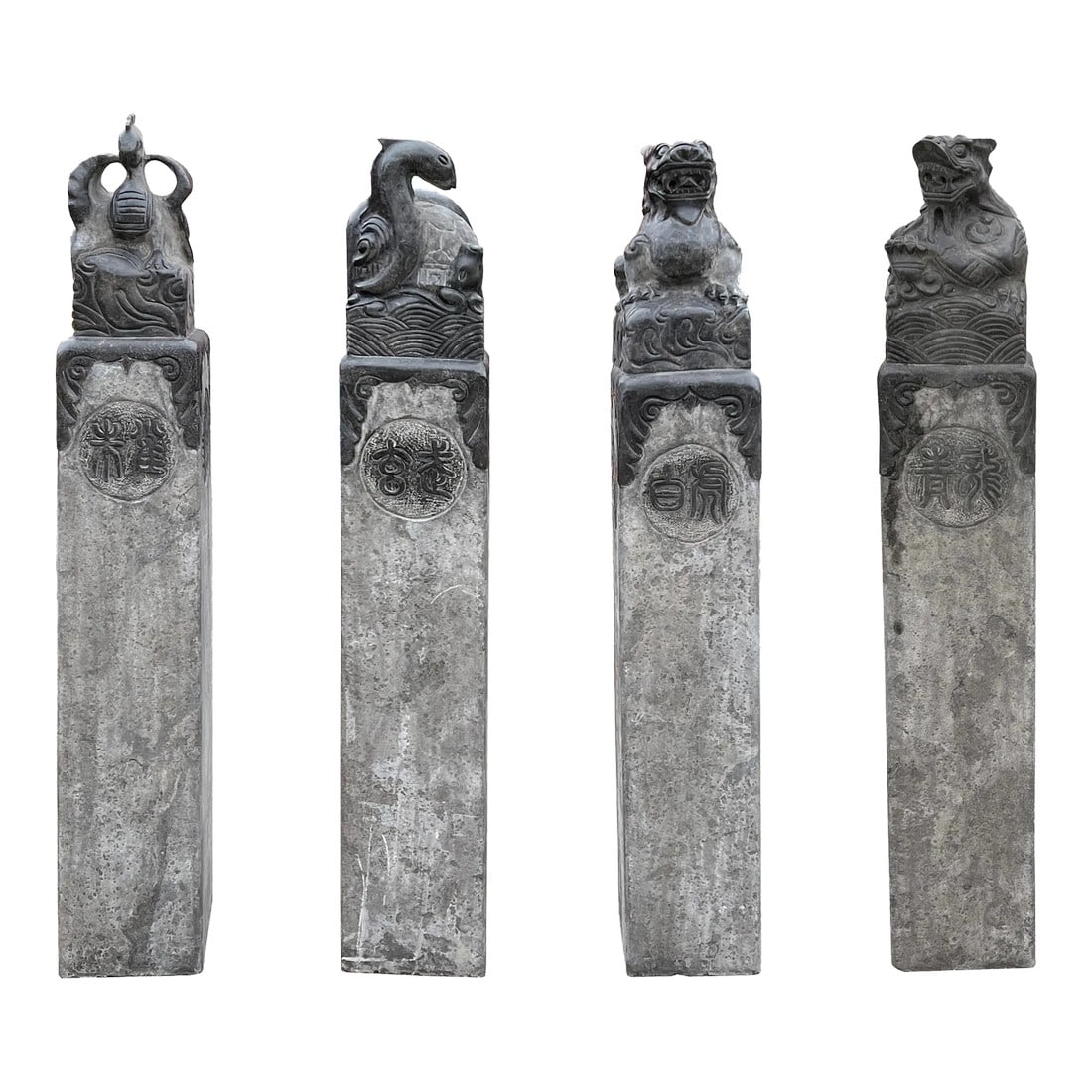 Chinese Set Gray Black Stone Fengshui Four Symbols Slim Pole Statue (1 of 8)