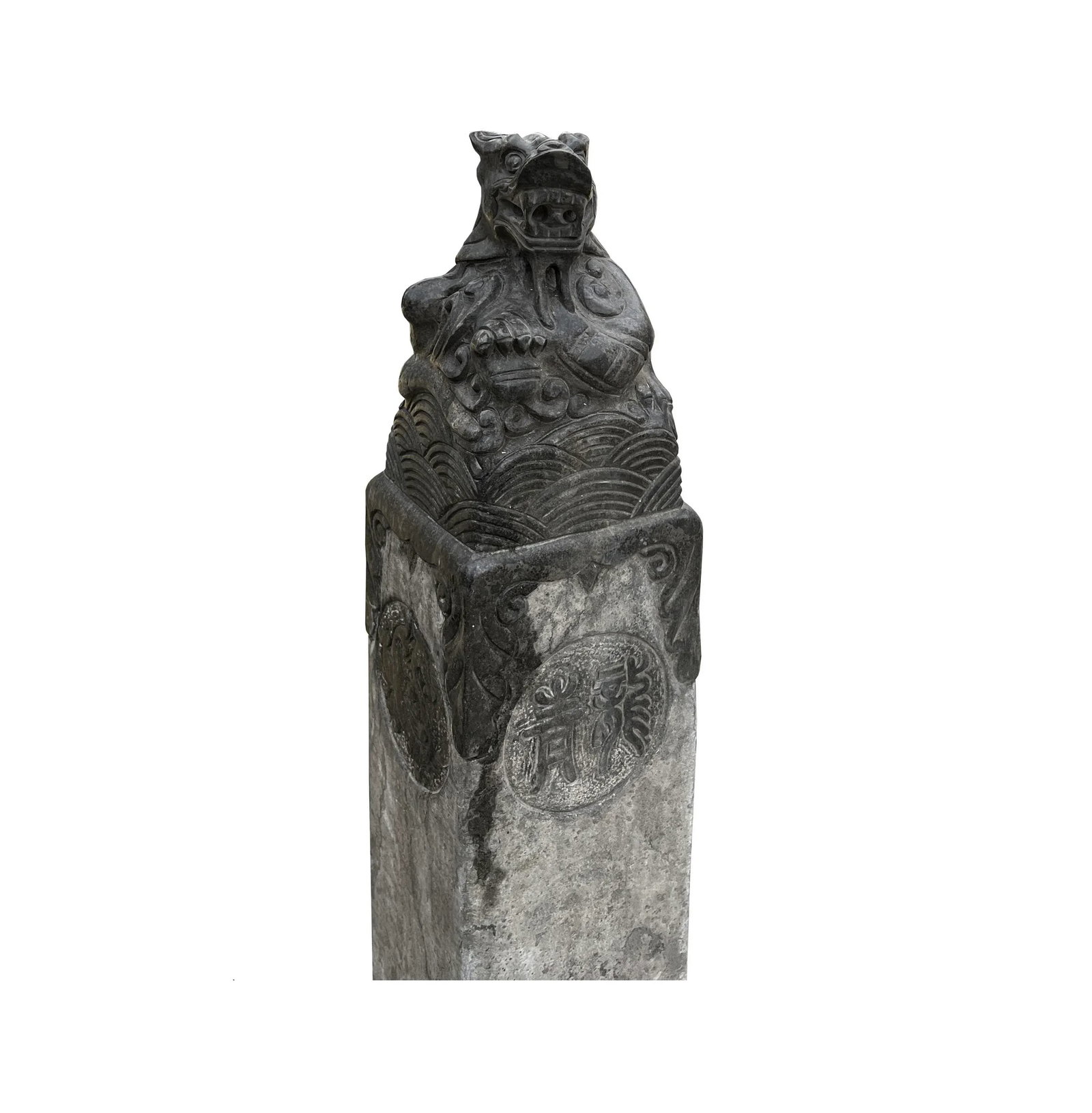 Chinese Set Gray Black Stone Fengshui Four Symbols Slim Pole Statue - 2