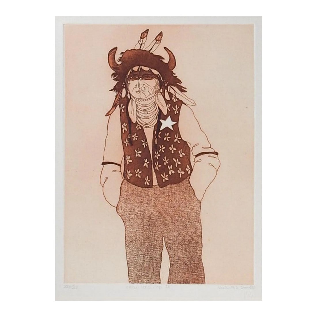 1980 Kevin Red Star Native American Crow Res Cop III Sepia Tone Etching (1 of 6)