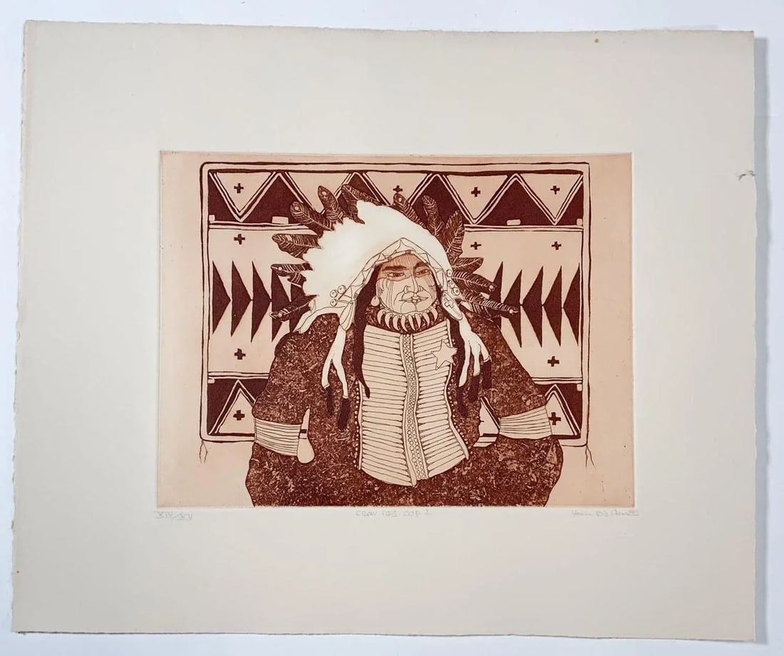 1980 Kevin Red Star Native American Crow Res Cop I Sepia Tone Etching - 6