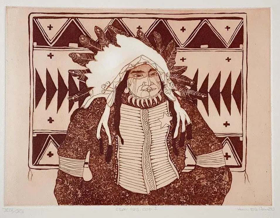 1980 Kevin Red Star Native American Crow Res Cop I Sepia Tone Etching - 7