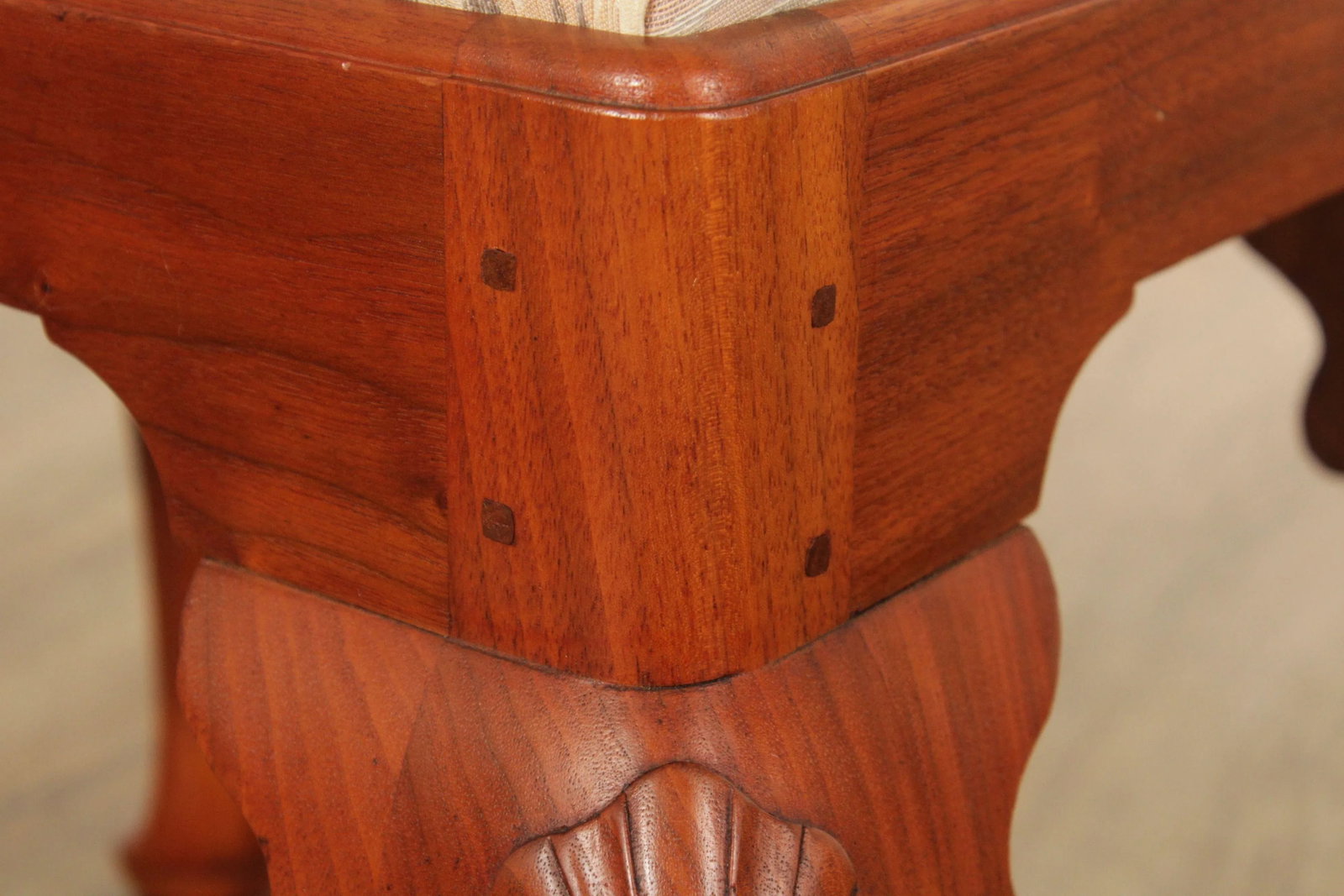 Custom Crafted Queen Anne Style Carved Walnut Stools - A Pair - 11