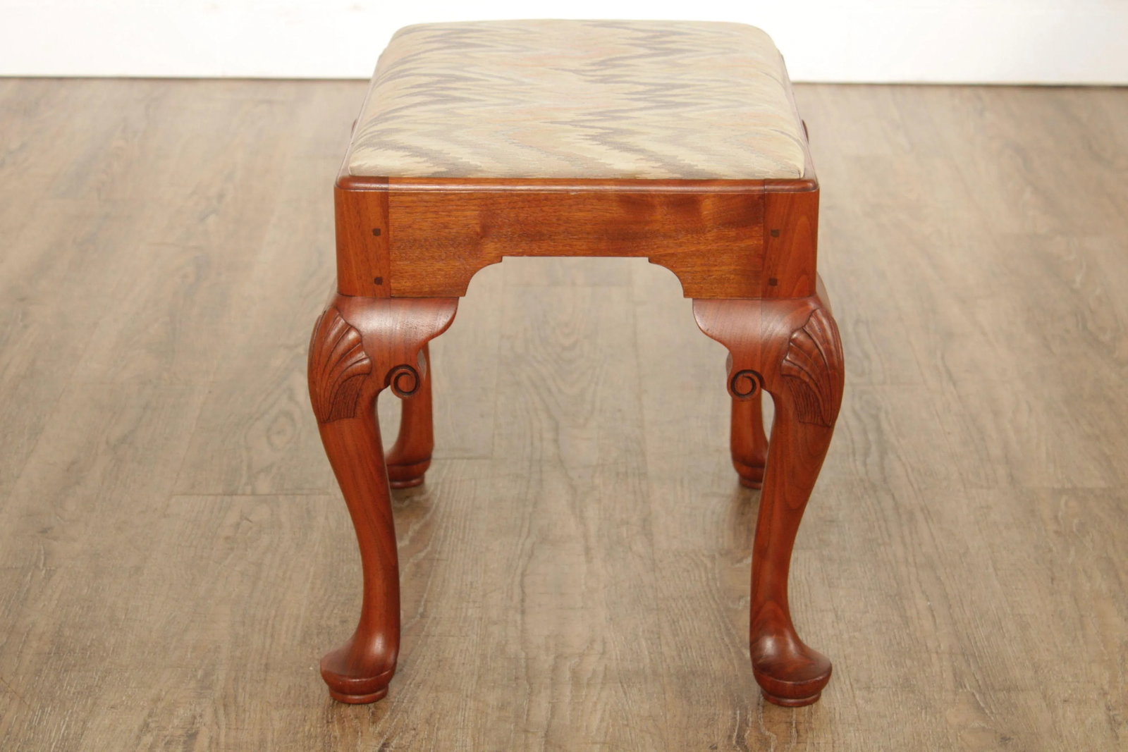 Custom Crafted Queen Anne Style Carved Walnut Stools - A Pair - 4