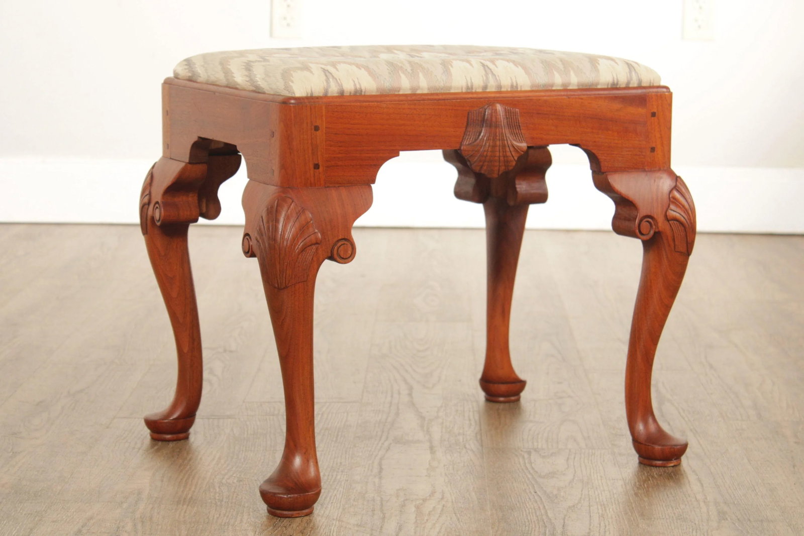 Custom Crafted Queen Anne Style Carved Walnut Stools - A Pair - 5