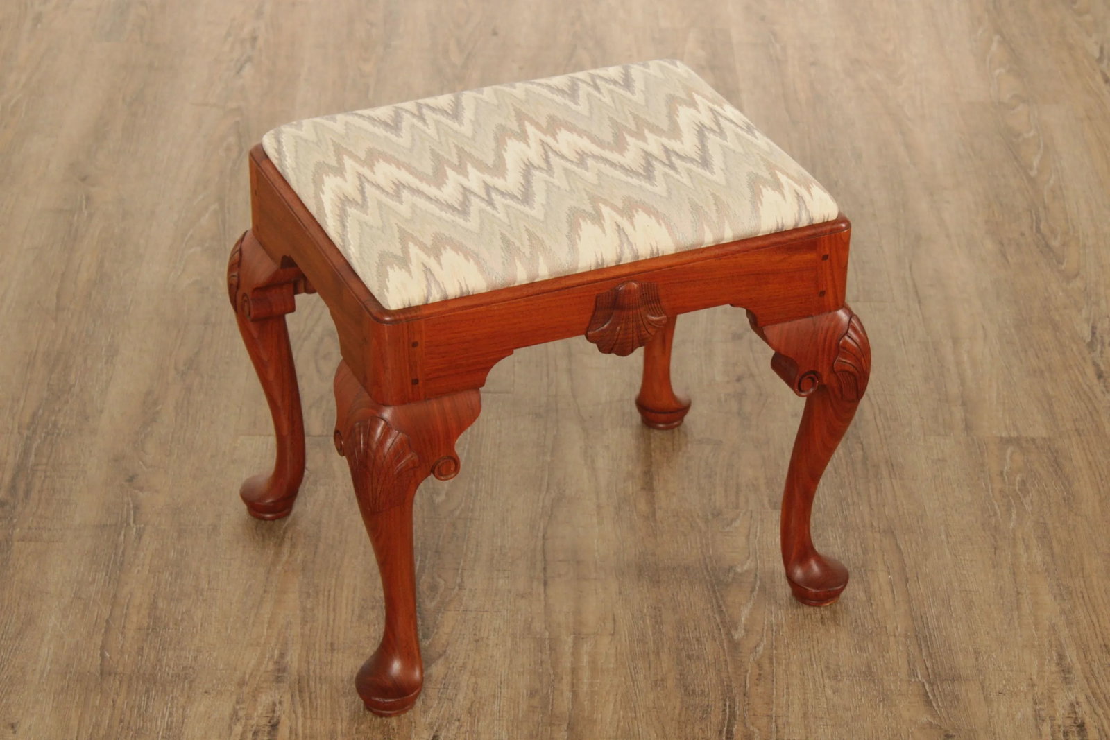 Custom Crafted Queen Anne Style Carved Walnut Stools - A Pair - 6