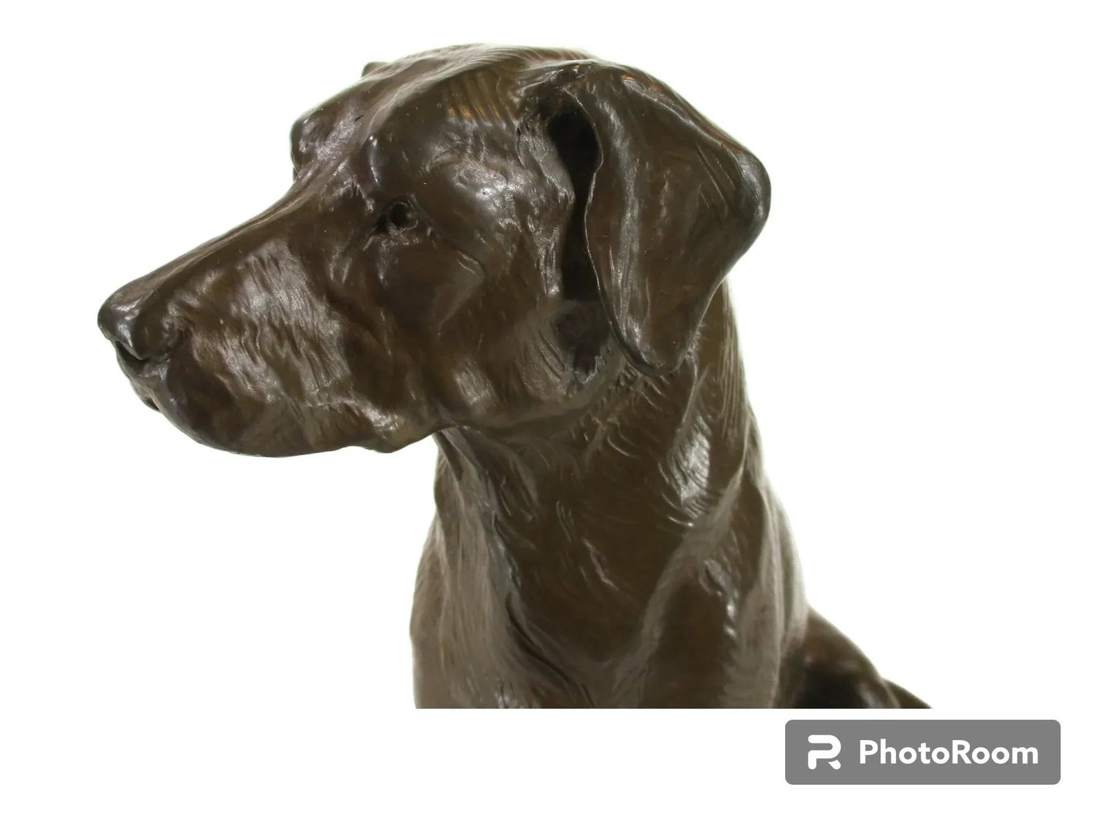 Bronze Dog Statue Lab, Labrador Sitting Wooden Bace Artist Signed: Name? & 1995 - 2