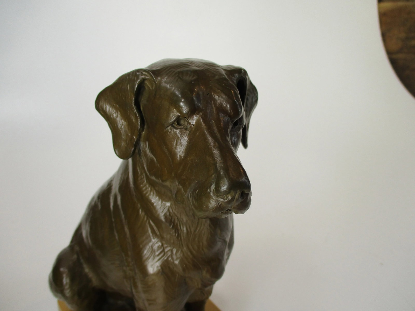 Bronze Dog Statue Lab, Labrador Sitting Wooden Bace Artist Signed: Name? & 1995 - 8