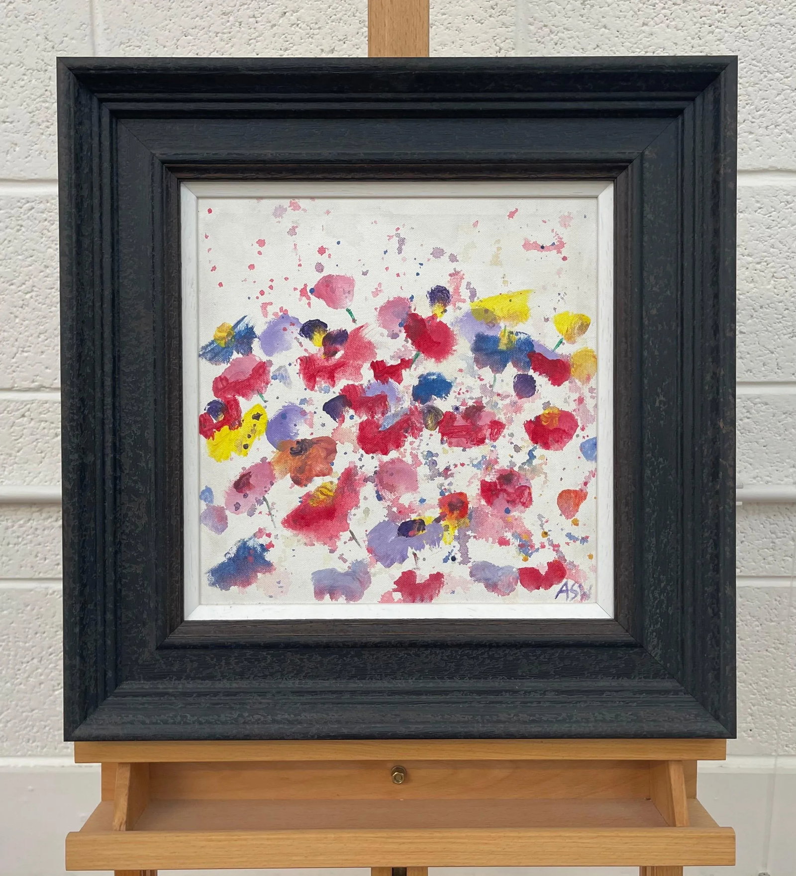 Abstract Red Blue Yellow Flower Design on White by British Contemporary Artist - 4