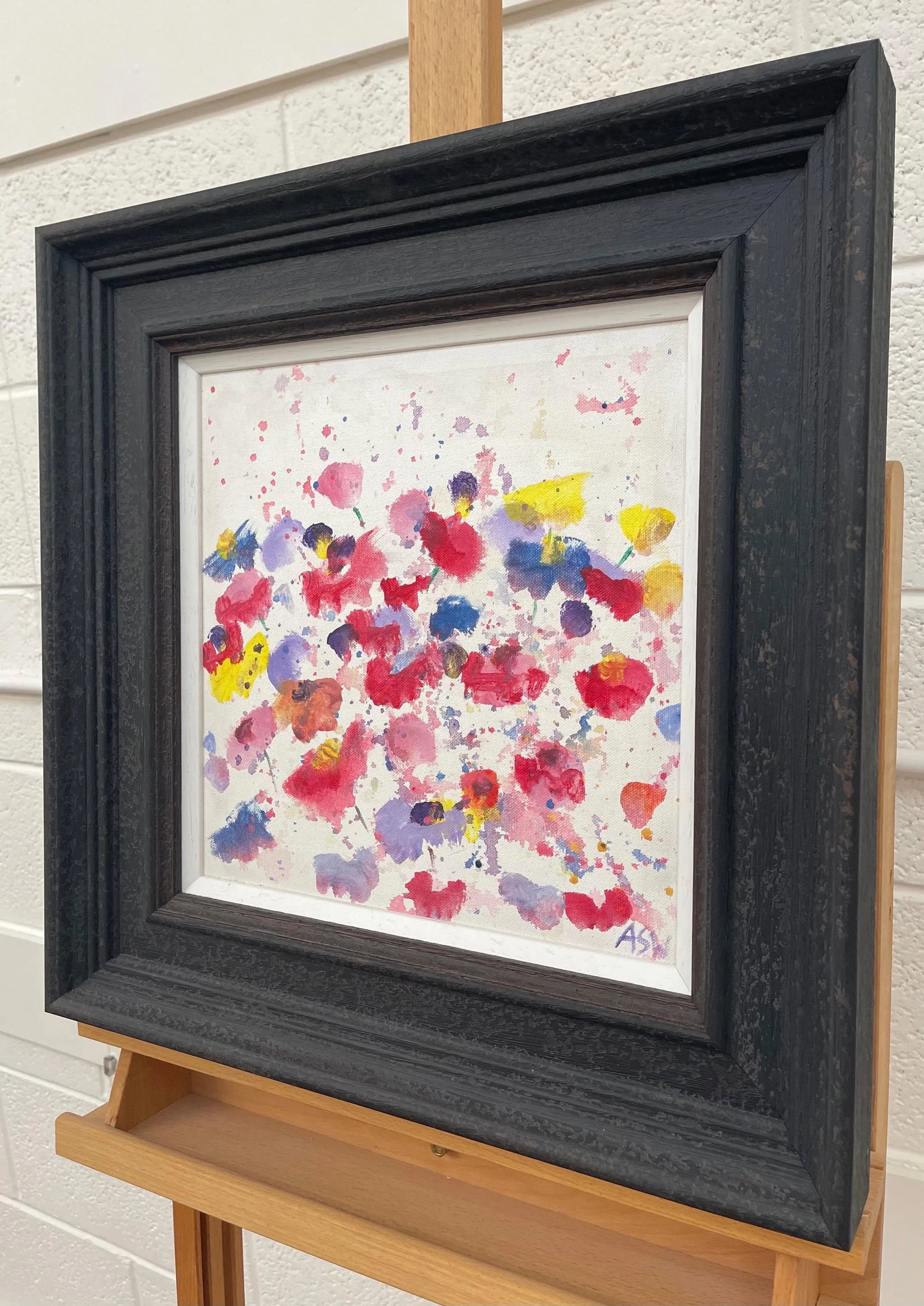 Abstract Red Blue Yellow Flower Design on White by British Contemporary Artist - 5