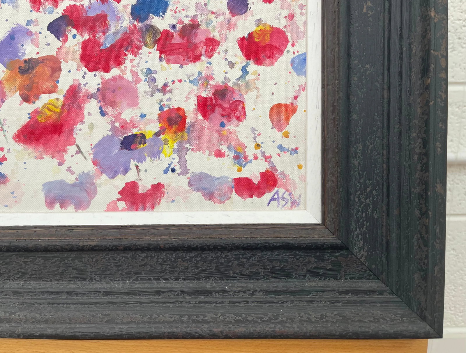 Abstract Red Blue Yellow Flower Design on White by British Contemporary Artist - 7