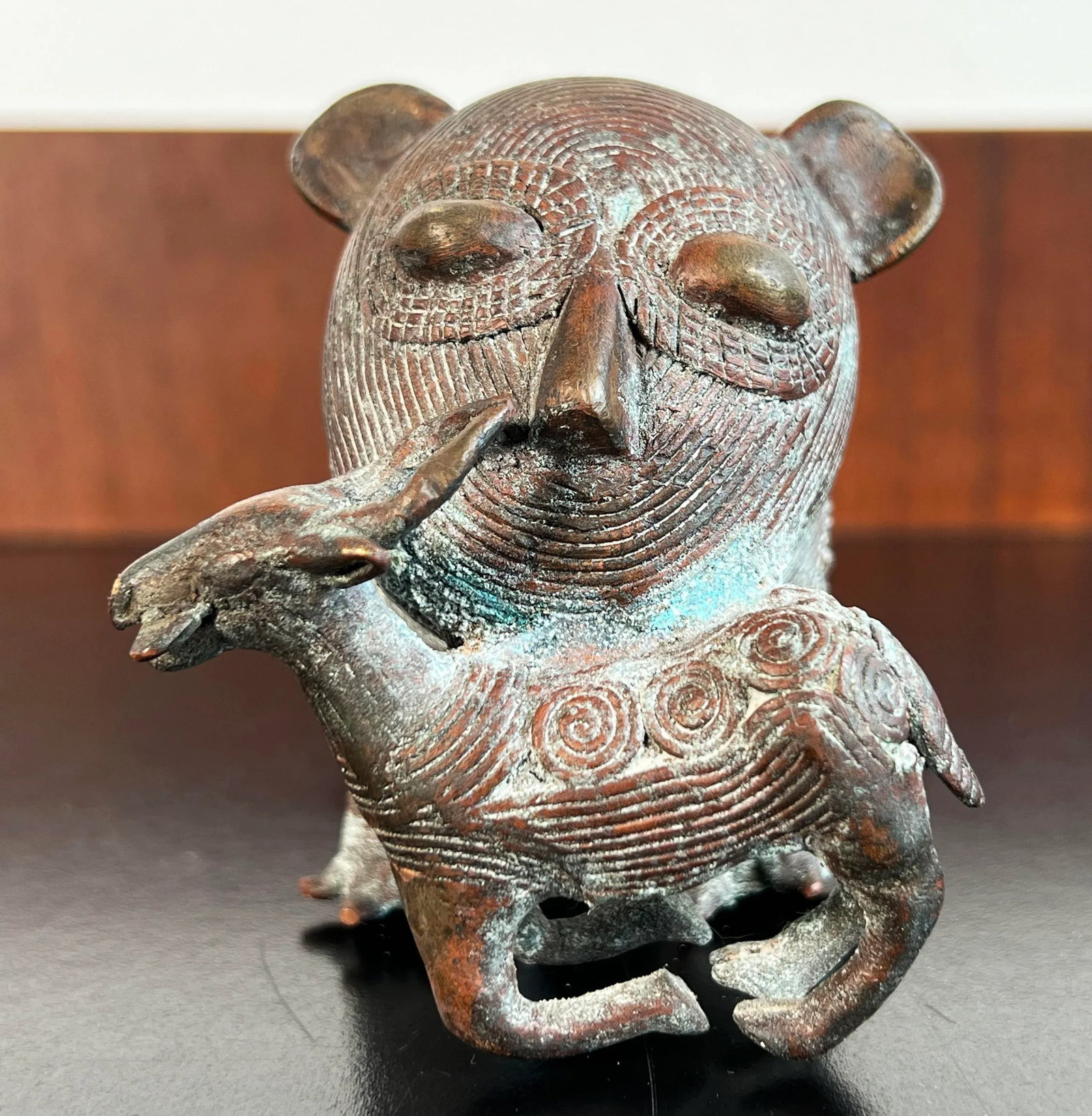 African Bronze of Leopard With Antelope Prey Sculpture - 3