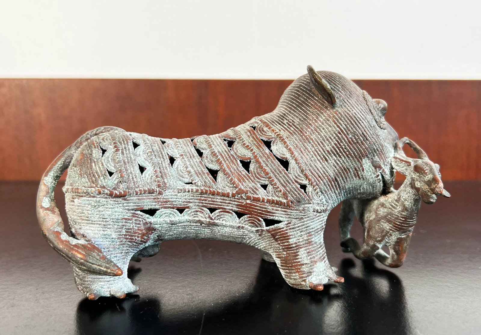African Bronze of Leopard With Antelope Prey Sculpture - 4