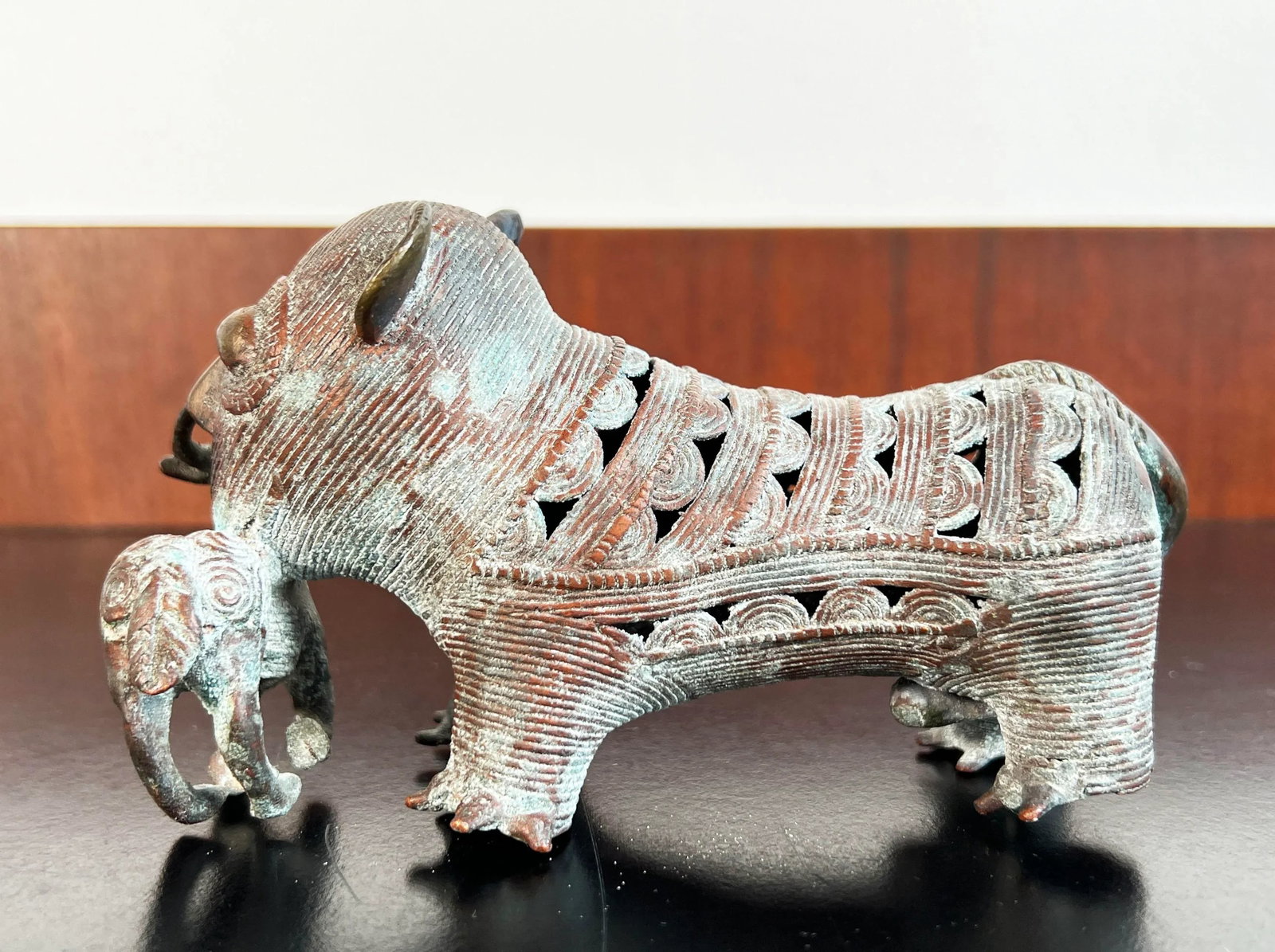 African Bronze of Leopard With Antelope Prey Sculpture - 6