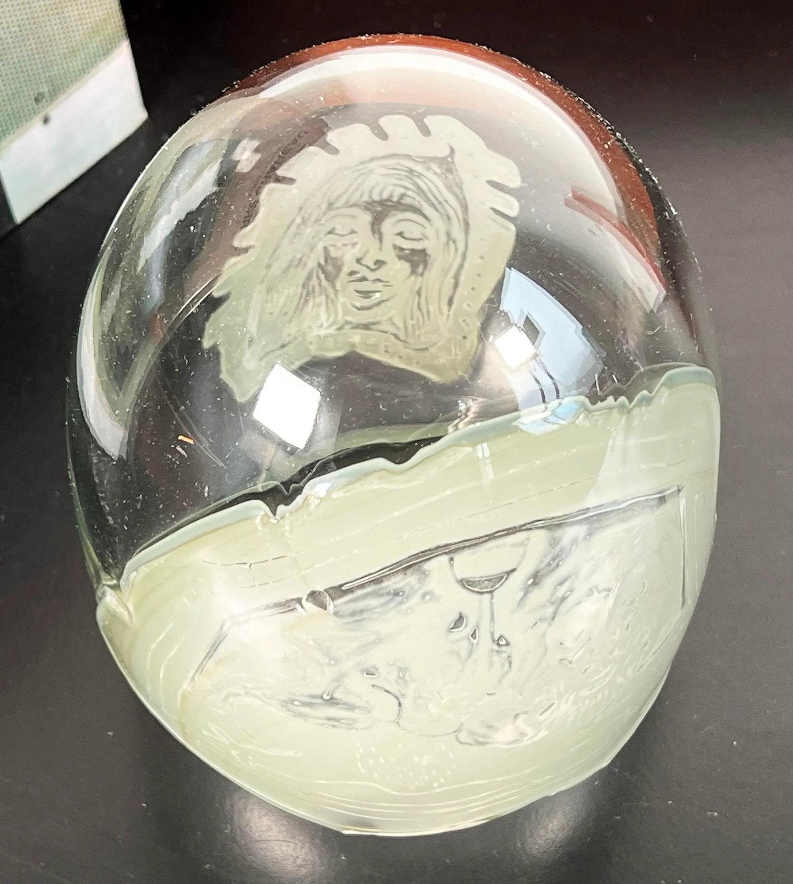 Vintage Mid Century Brutalist Art Glass Egg Sculpture - 7